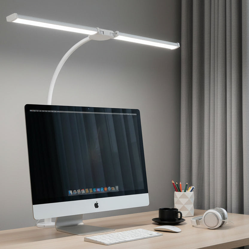 Double-Headed Clip-On Desk Lamp – Eye Protection LED Study Light (Black / White)