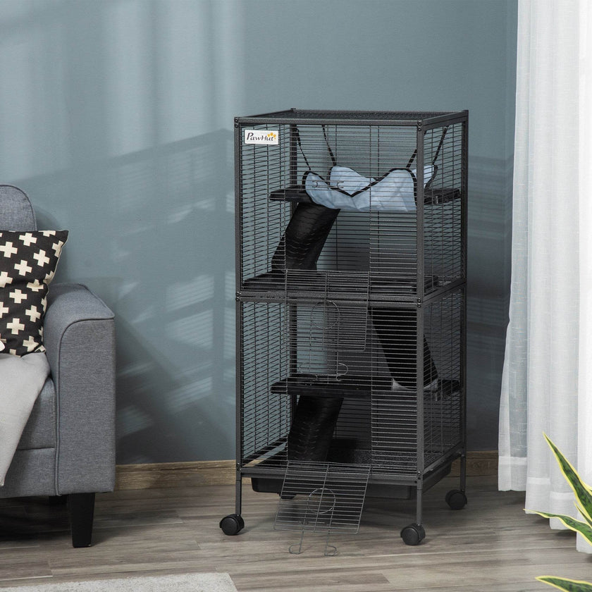 Large Metal 4 Tiers Small Animal Cage With Hammock, Removable Tray, Extra Space For Ferrets Chinchillas, Gray