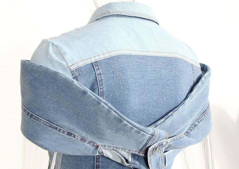 Sweet Cool Bandage Dress Shirt Slimming Denim jeans Shirt women
