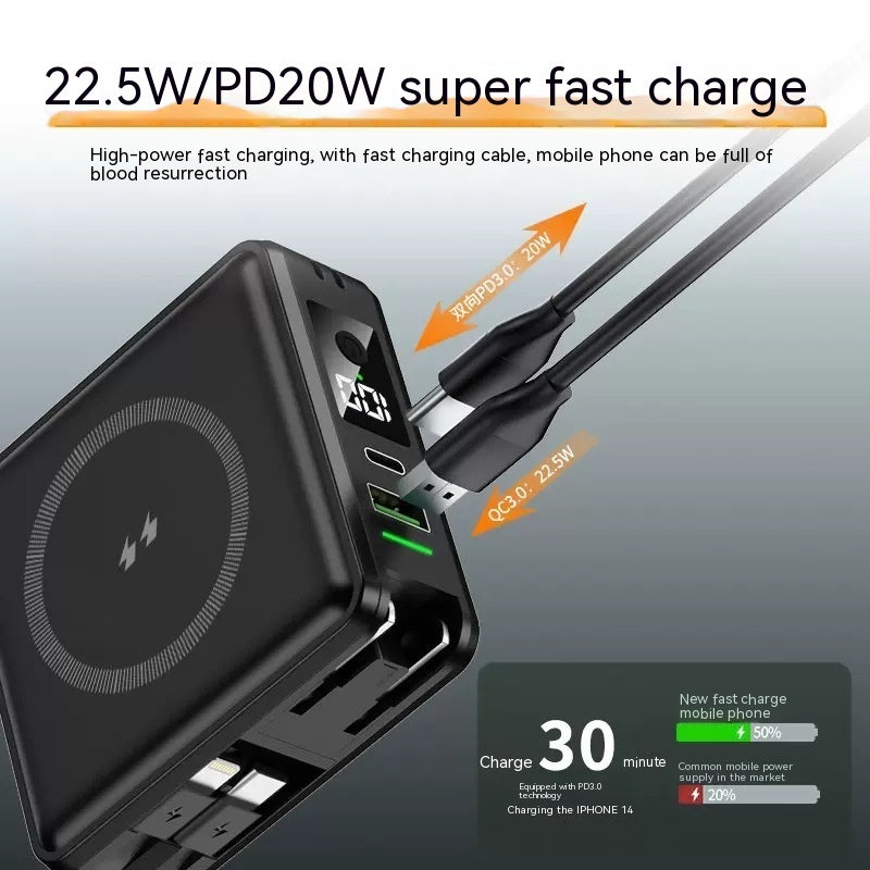 Magnetic Wireless Fast Charge Power Bank 10000mAh with Built-In Plug – Black & White