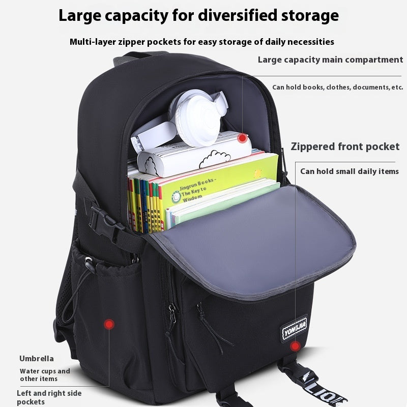 Sport School Backpack for Girls – Large Capacity, Waterproof Oxford Cloth (Black, Gray, Purple)
