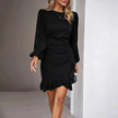 Women's Puff Long Sleeve Fashion Solid Color Bodycon Formal Dress Women Clothing