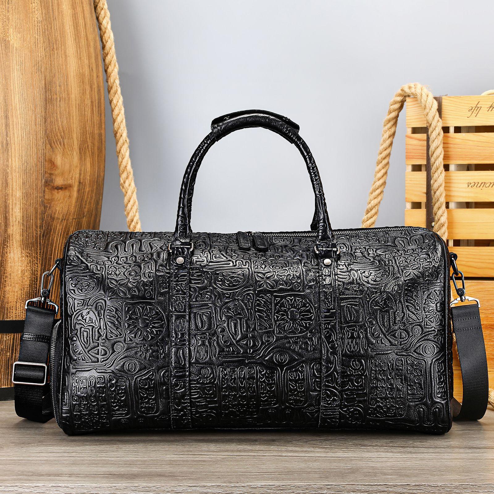 Luxury Retro Embossed Leather Duffle Bag with Shoe Compartment