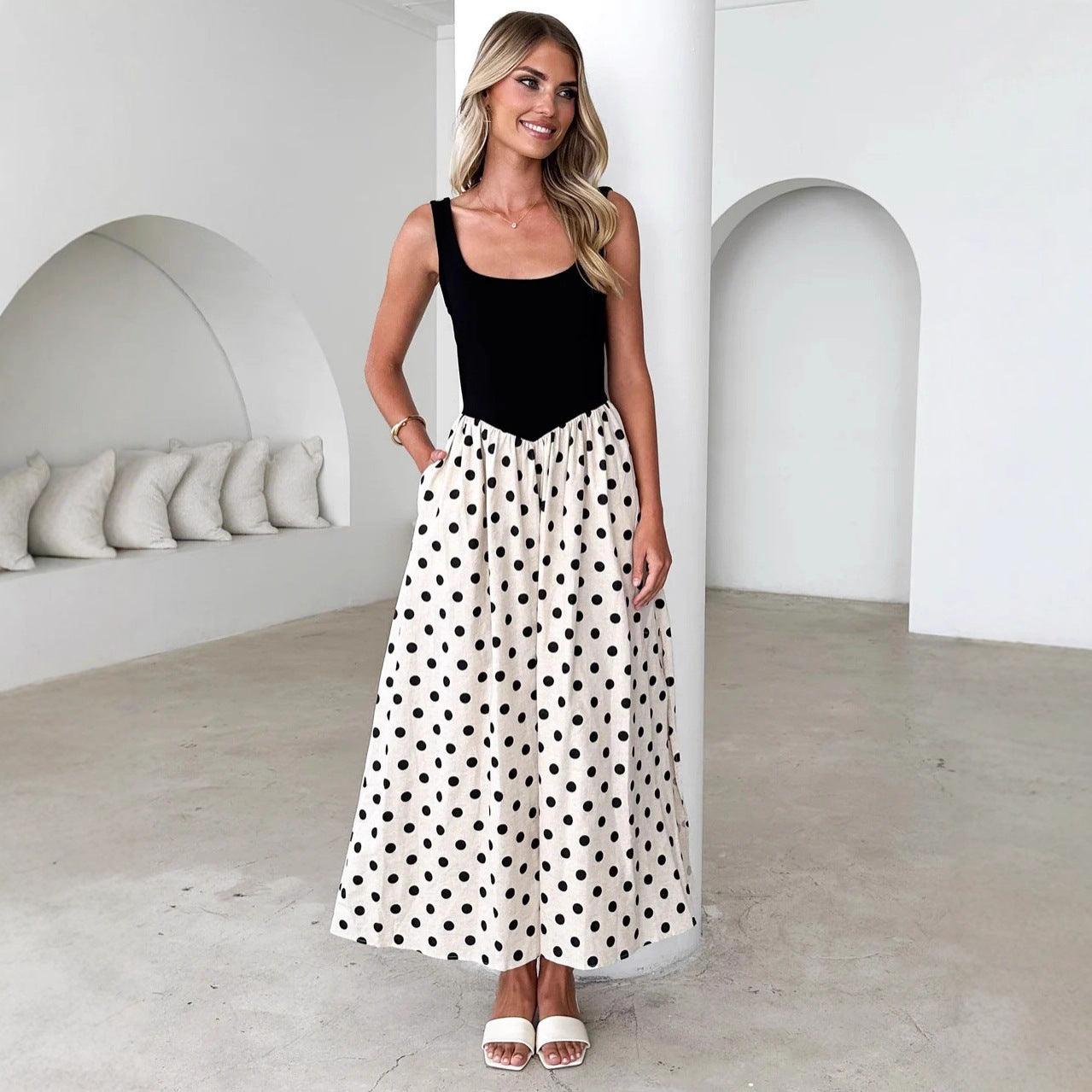 Women's Casual Polka-Dot Slip Dress – Sleeveless Summer Sundress