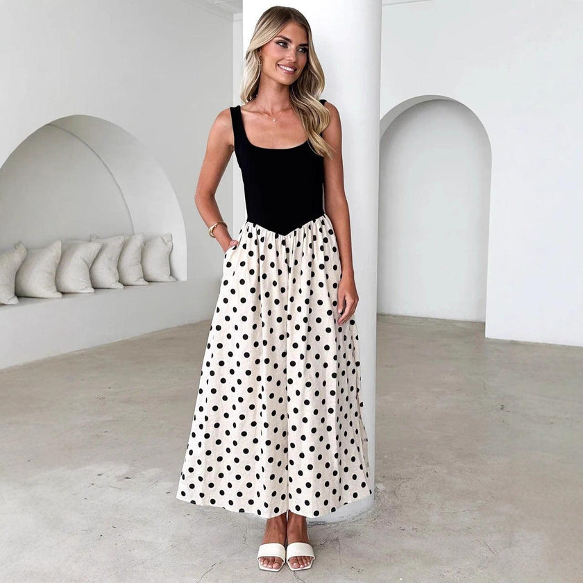 Women's Casual Polka-Dot Slip Dress – Sleeveless Summer Sundress