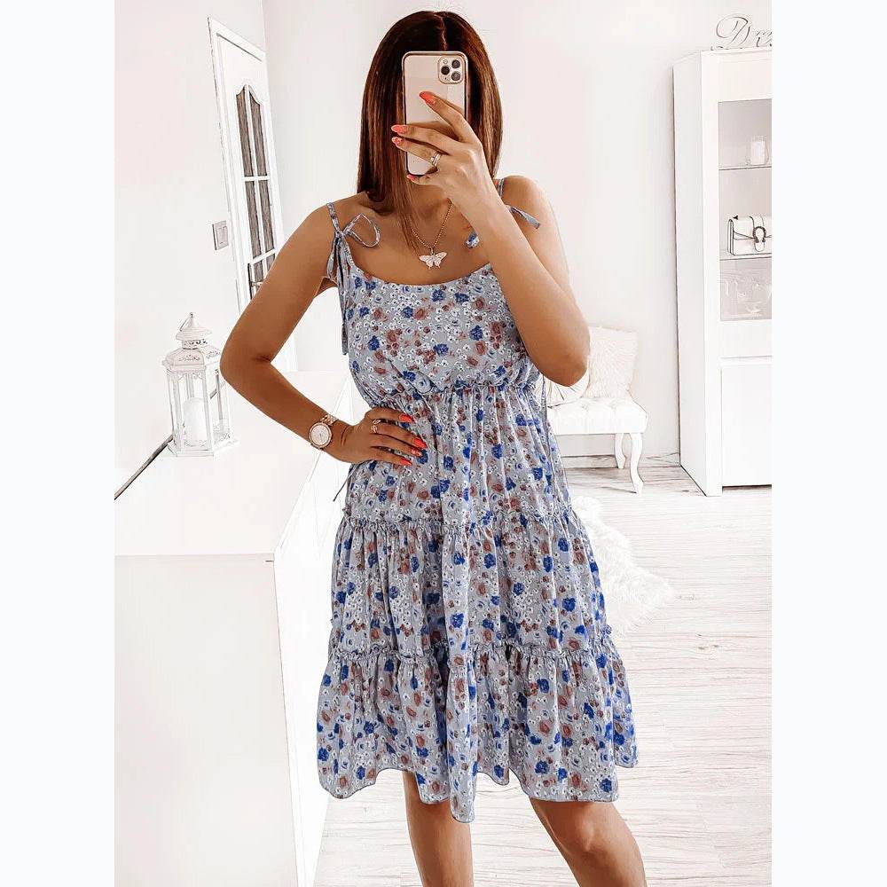 European And American Spring And Summer Small Floral Digital Printing Slip Dress