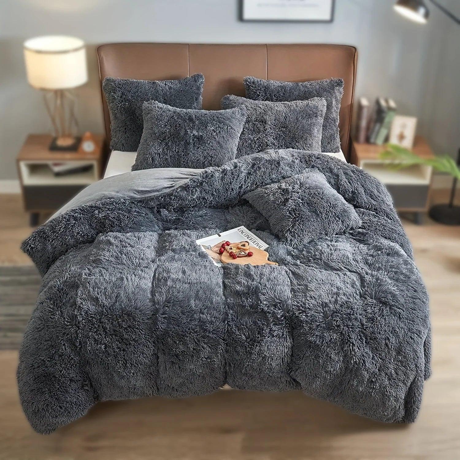 4PCs Plush Duvet Cover Set Luxury Ultra Soft Velvet Duvet