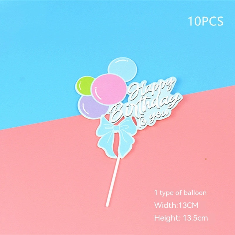 Birthday Cake Decoration Inserts – Rainbow & Balloon Baking Toppers (10 PCS)