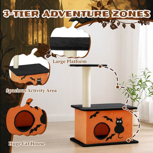 Halloween Inspired Cat Tree Tower Cat Tree For Indoor  With Spacious Cat Condo