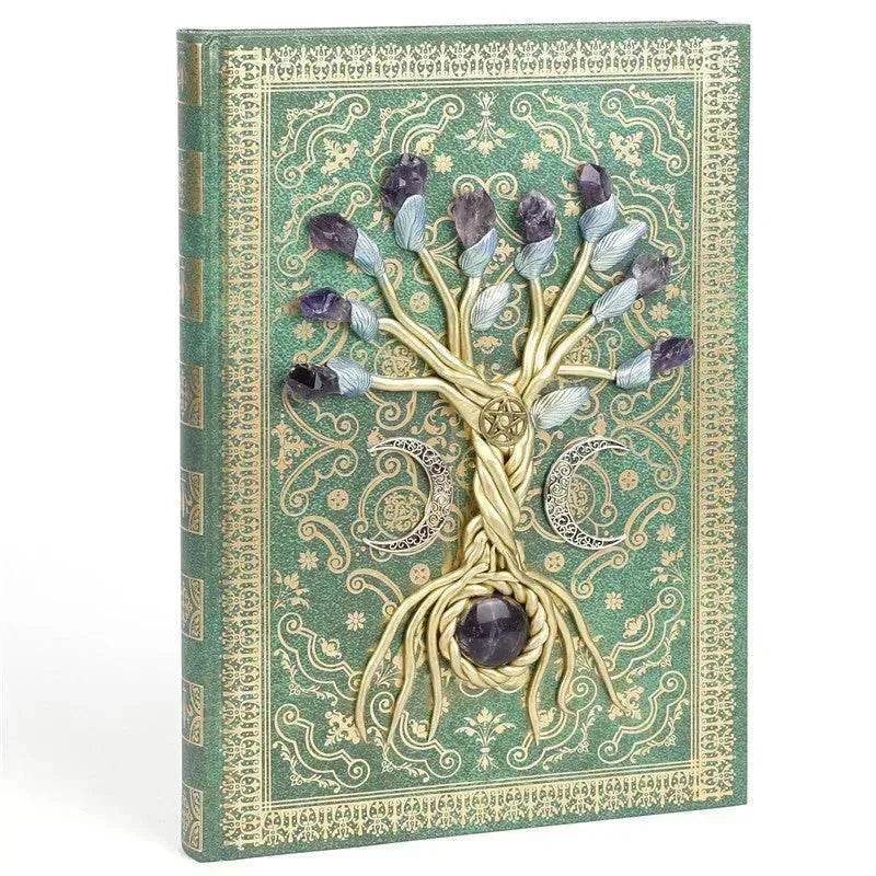 Simple Lucky Tree Pattern Personalized Creative Inlaid Natural Crystal Gem Journal Hard cover  Note book