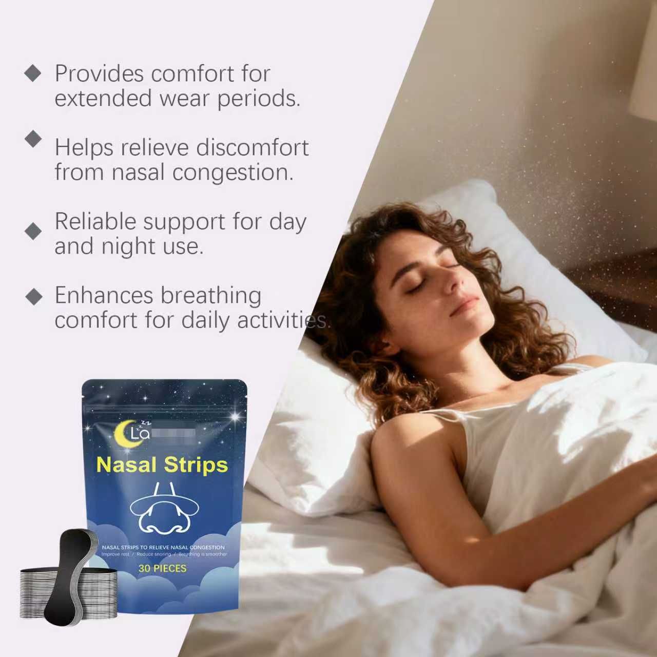 Hypoallergic Nasal Strips for Snoring Relief with Menthol & Vitamin E