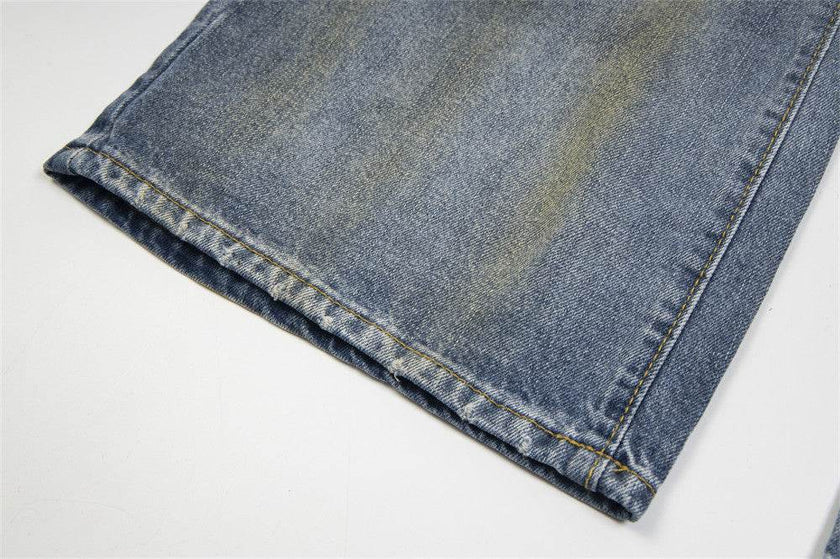 Punk Make Old Ripped Letter Denim Trousers Men Jeans