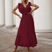 Maxi Dresses For Women - Elegant V Neck Ruffled Sleeves Empire Waist Pleated Flowy Dress