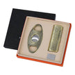 Embossed Portable Metal Alloy Cigar Cutter and Torch Lighter Gift box set