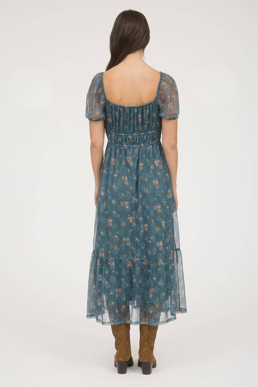 Twilight Garden Dress | Chiffon Puff Sleeve Midi Dress