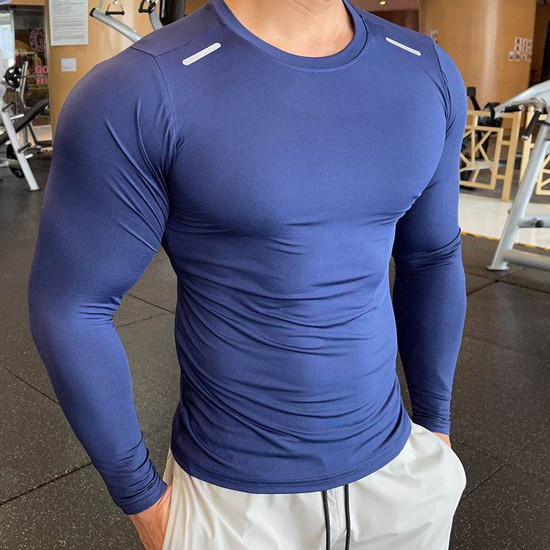Muscle Fitted Elastic Long sleeve Running Workout Gym T-shirt for men