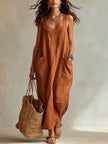 Elegant Casual Long Slip Dress With Pockets