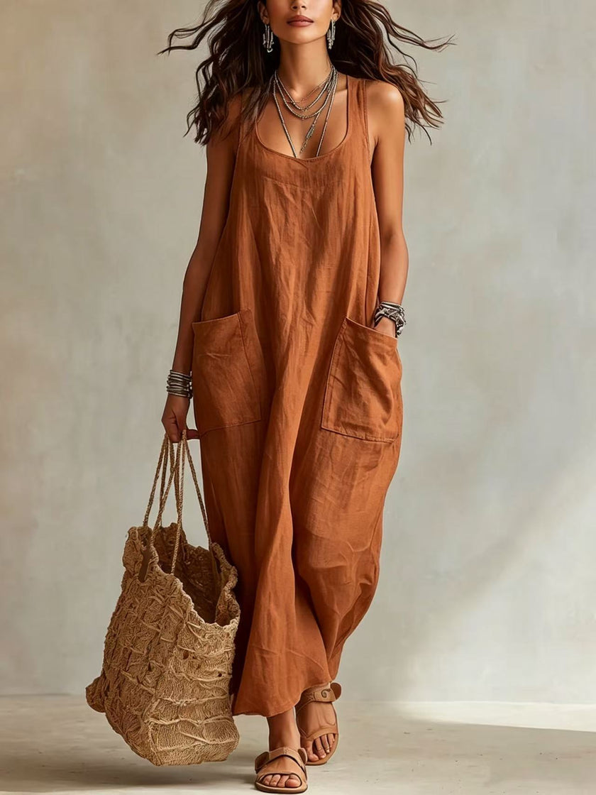 Elegant Casual Long Slip Dress With Pockets