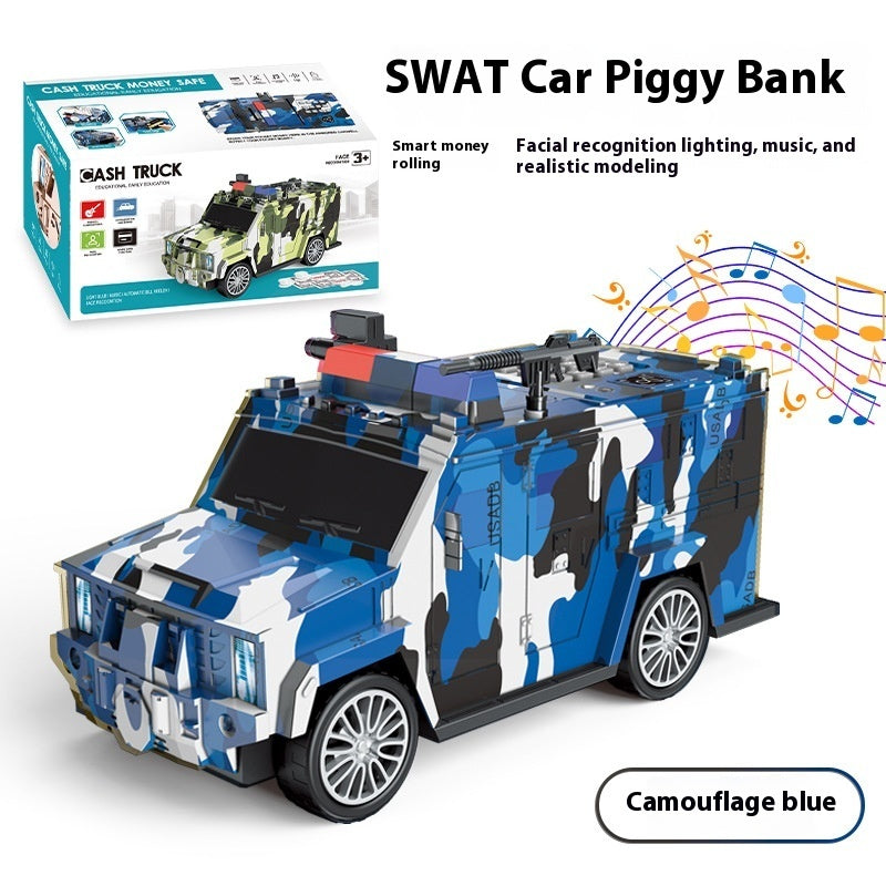 Cartoon Piggy Bank with Smart Face Unlock – Hummer Police Car Coin Bank | Canada & USA