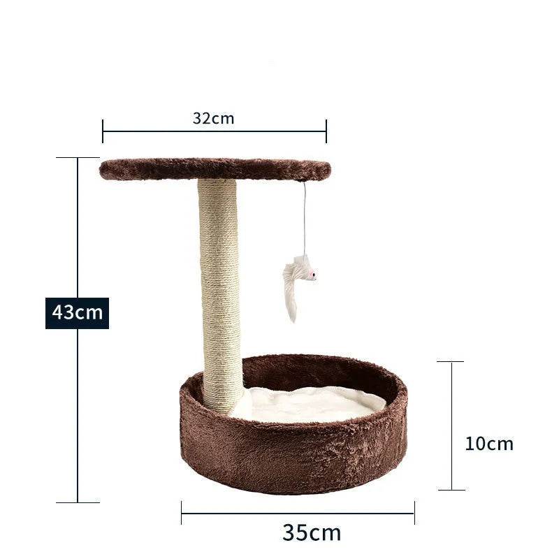 Cat Scratching Post with Platform & Hanging Toy – Multi Level Cat Tree Scratcher with Plush Bed