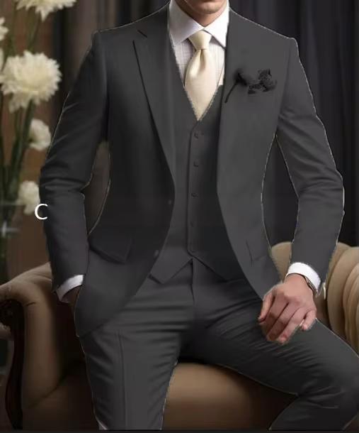 Elegant Business Banquet Suit Set for Men – 3-Piece Slim Fit Formal Suit (Jacket, Vest & Pants)