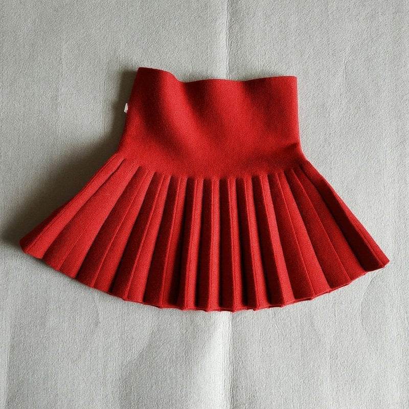 Girls Autumn Clothing Knitted Skirt High Waist Pleated Mini Skirt