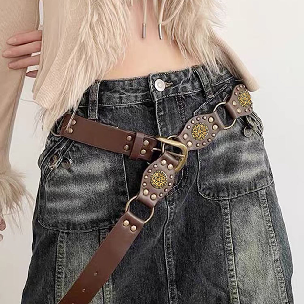 Vintage Riveted Punk Belt – Alloy & PU Unisex Fashion Belt in 110cm & 120cm (12 Styles)