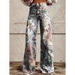 Women's 3D Graphic Print Flare Pants – Plus Size Mid-Waist Wide Leg Printed Trousers