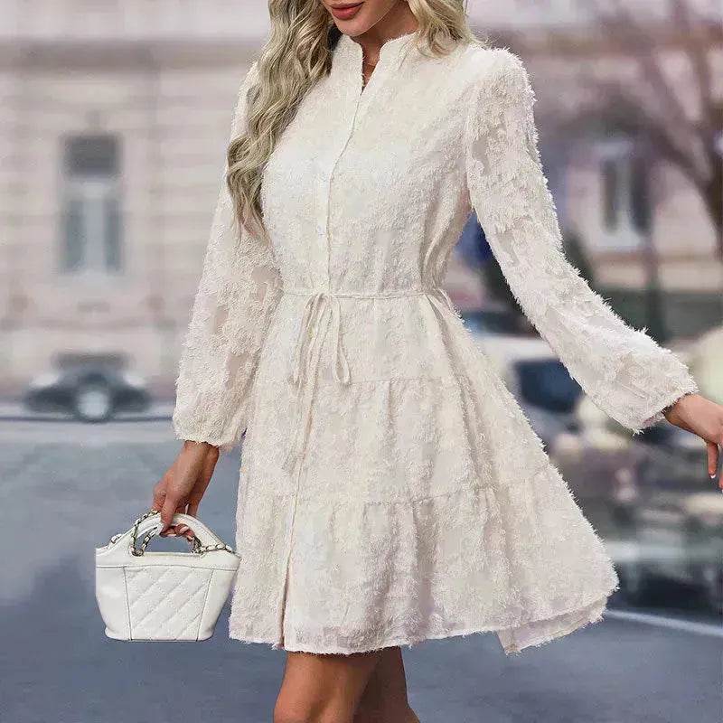 Lace Tied Long Sleeve Dress Fashion Midi Dresses Womens Clothing