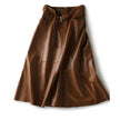 Fashion Retro All-match A- Line High Waist  Formal Office Work Midi Faux Leather Skirt