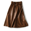 Fashion Retro All-match A- Line High Waist  Formal Office Work Midi Faux Leather Skirt