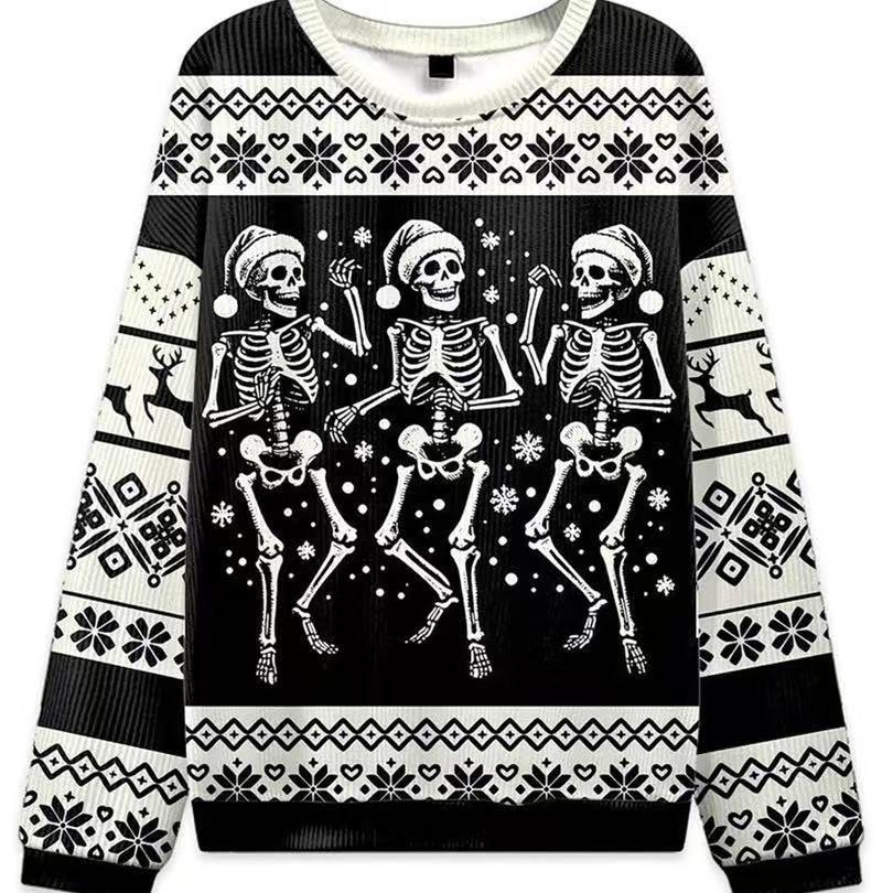 Christmas Cat Hat Snowflake Print Women's Round Neck Sweatshirt
