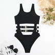 Women's Waist Hollow-out One-Piece Swimsuit | Black Nylon Spandex Swimwear S-L