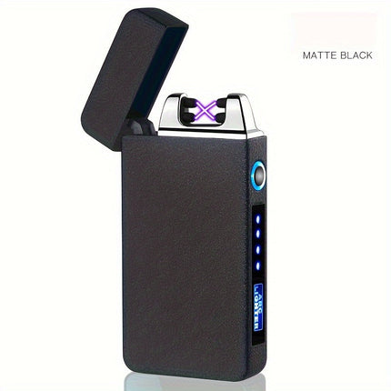 1pc Hot Electric Windproof Metal Lighter, Double Arc Flameless Plasma Rechargeable USB Lighter, LED Power Display Touch Sensor Lighter Christmas Gift