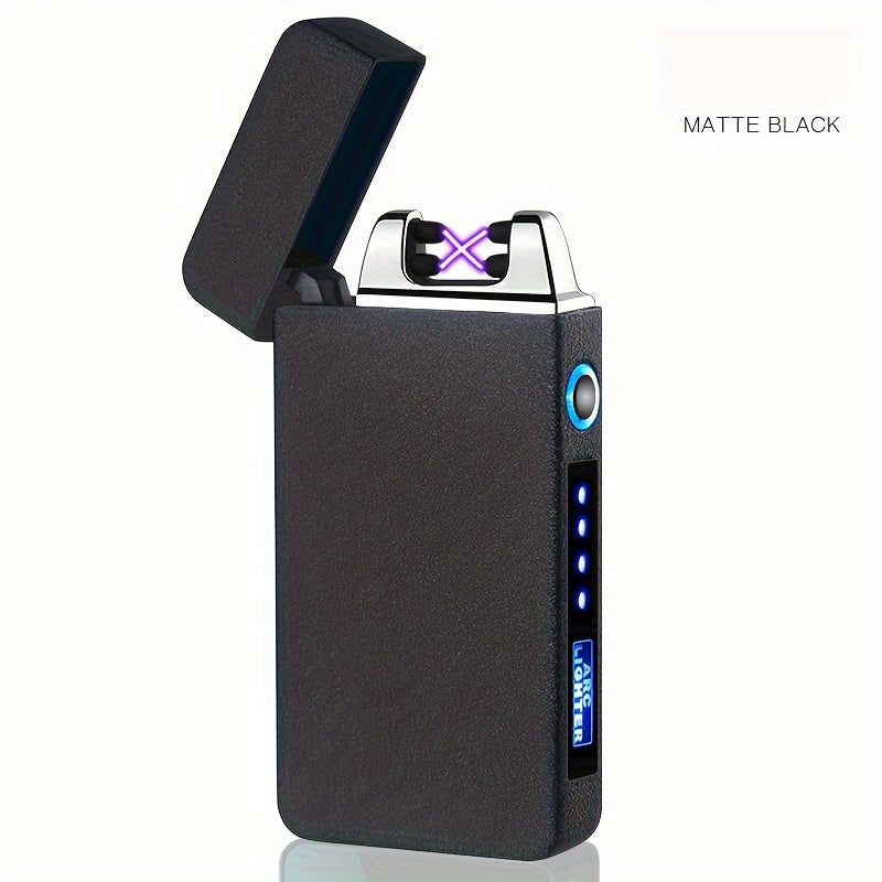 1pc Hot Electric Windproof Metal Lighter, Double Arc Flameless Plasma Rechargeable USB Lighter, LED Power Display Touch Sensor Lighter Christmas Gift