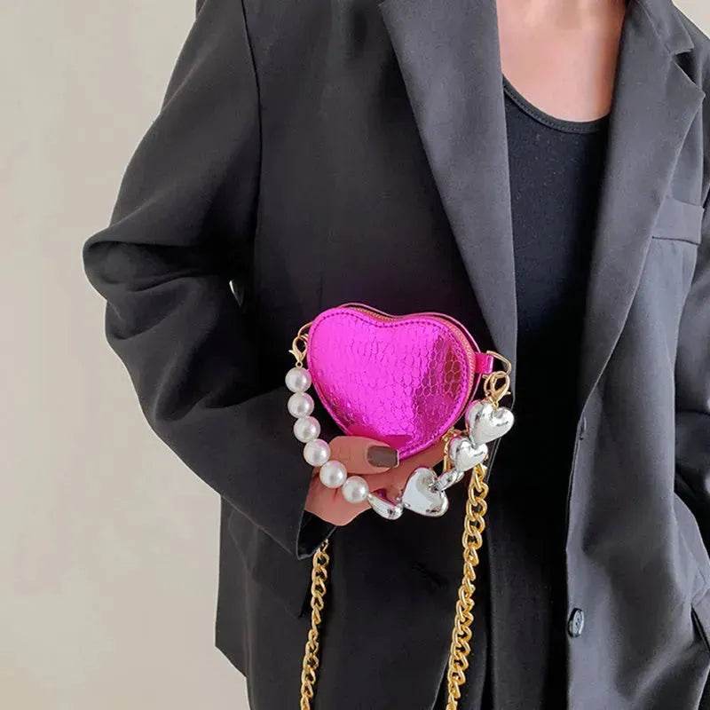 Love Shape Pearl Mini Messenger Bag for ladies y2k crossbody bag