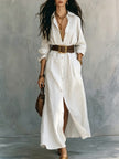 V-Neck Long Shirt Dress for Women – Cotton Linen A-Line Maxi Dress Canada USA