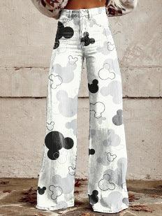Women's 3D Printed Bootcut Flared Pants – Graphic Print Wide Leg Casual Trousers
