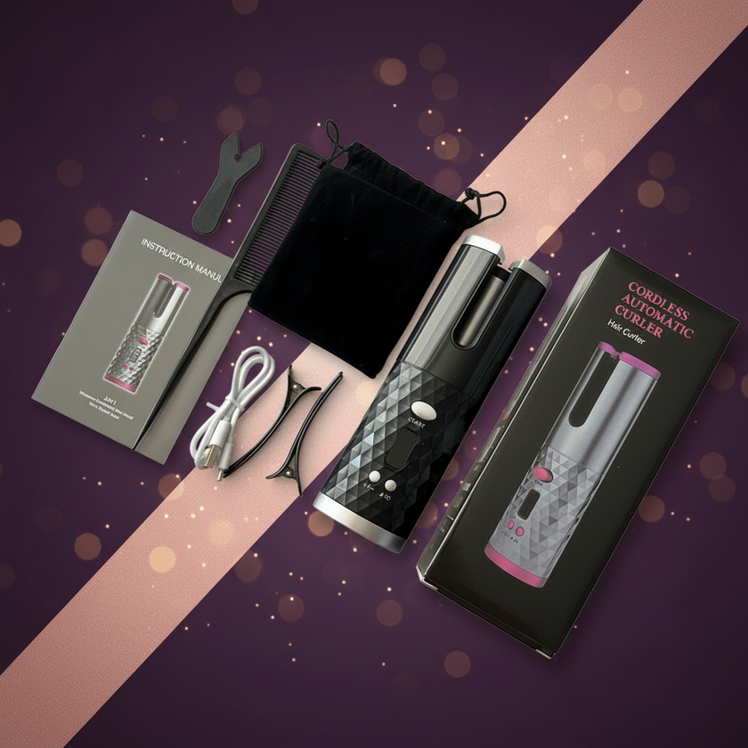 Cordless Automatic Hair Curler with LCD Display – USB Rechargeable, Ceramic Barrel