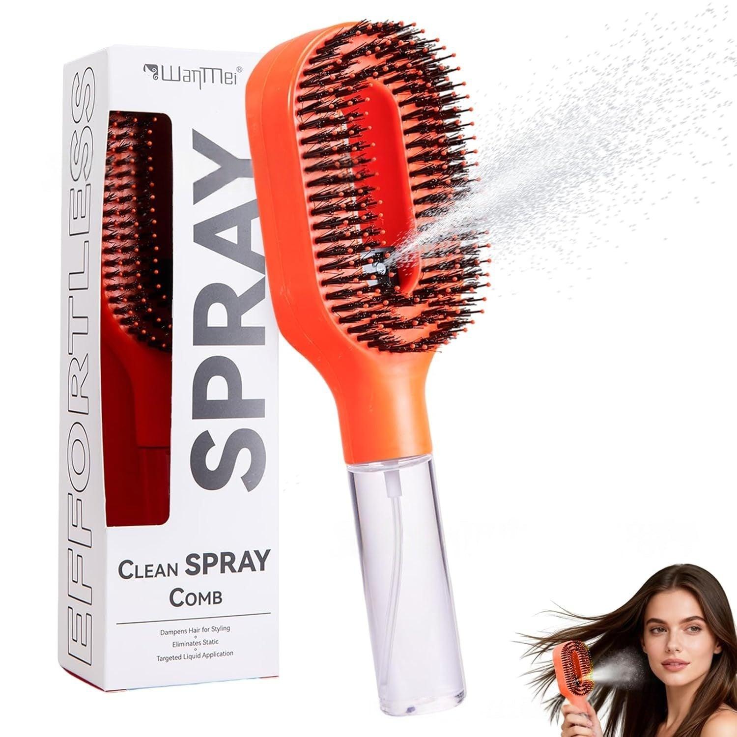 One-Click Spray Hair Brush – Anti-Frizz Detangling Mist Comb for All Hair Types