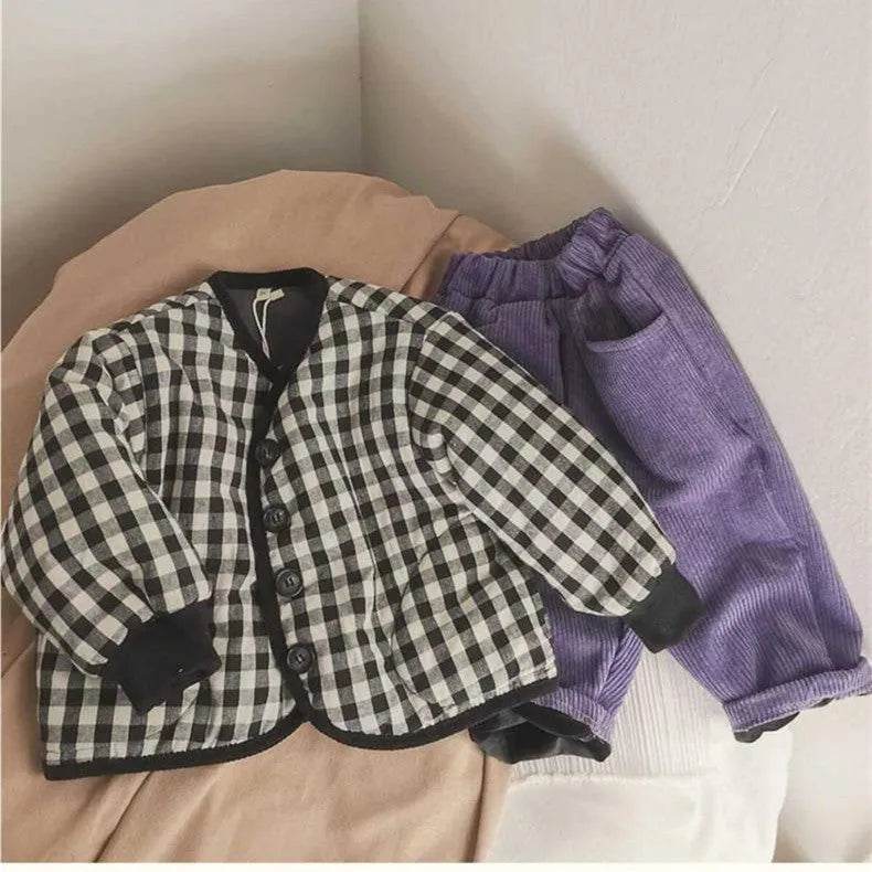 Elegant Cotton-padded All-matching Children's Baby girl Plaid Jacket top