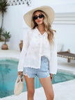 White lace Button down Long Sleeve Beach Blouse Shirt