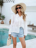 White lace Button down Long Sleeve Beach Blouse Shirt