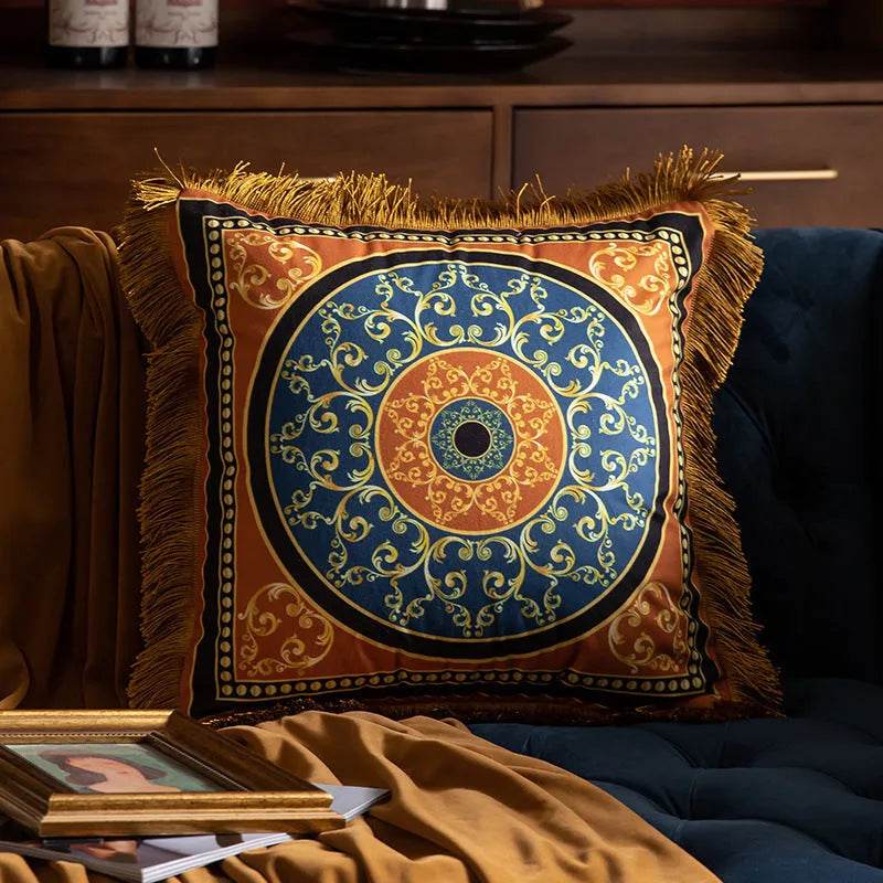 Pillow Sofa High-grade Sense Tassel Light Luxury style-gold rimmed Pillows