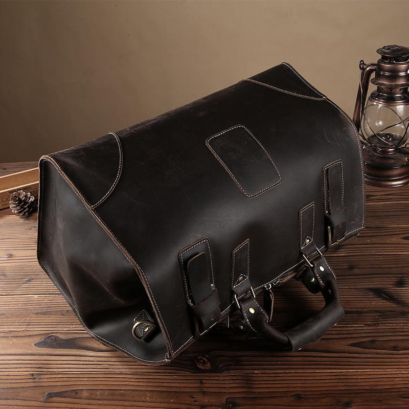 Vintage Leather Travel Duffle Bag – Genuine Cowhide Retro Weekender Bag for Men | Large Capacity Carry On Luggage