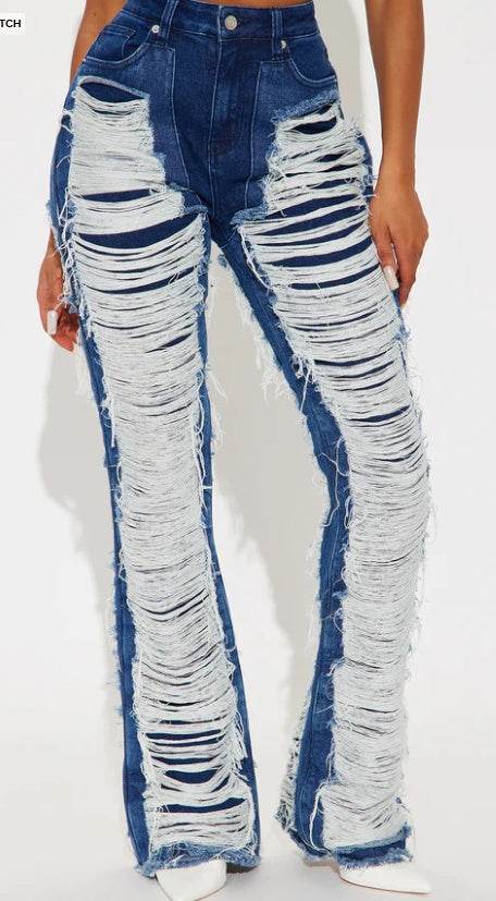 Know The Drill Shredded Bootcut Jeans - Dark Wash