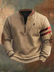 Casual 3D Digital Printing Stand Collar Men's Street Quarter Zip Sweatshirt top