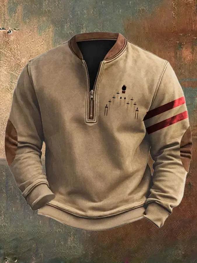 Casual 3D Digital Printing Stand Collar Men's Street Quarter Zip Sweatshirt top