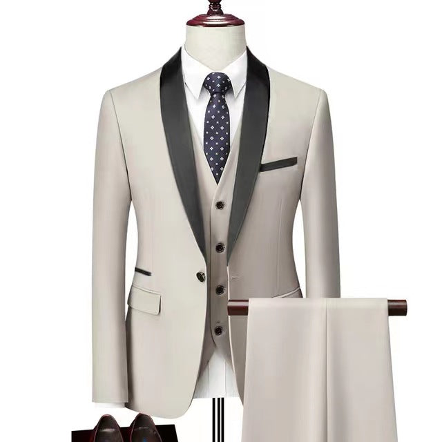 Men's 3-Piece Business Suit Set – Wedding & Formal Wear (8 Colors, S–6XL)