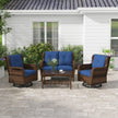 4 Piece Rattan Patio Furniture Set, Conversation Set with Swivel Glider Chairs Table Loveseat for Garden, Patio, Blue